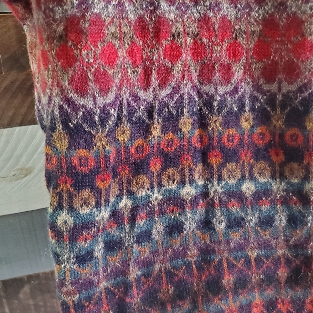 Intiwara Alpaca Burgandy Red Tan Handmade Cardigan Sweater Womens XL - Picture 10 of 12